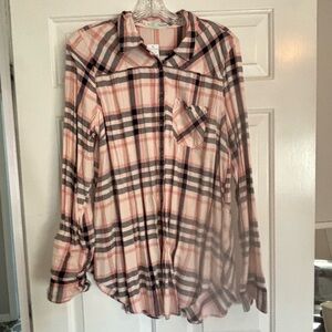 Maurices Pink and Black Plaid Shirt